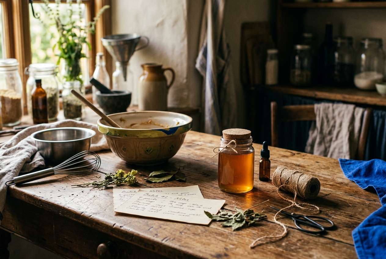A vintage kitchen-table workshop where a first product was made